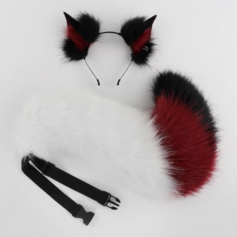 Handmade Fox Ear Headband Set With Tail Cosplay Accessory Halloween Costume Party Anime Convention