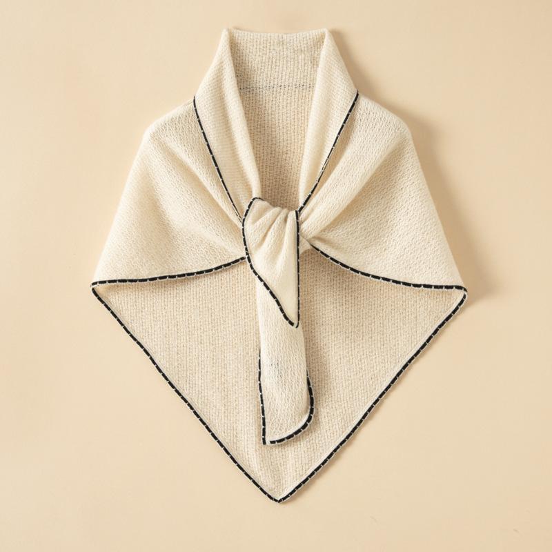 Korean Style Women's 100% Pure Cashmere Color Block Knit Triangle Shawl Scarf