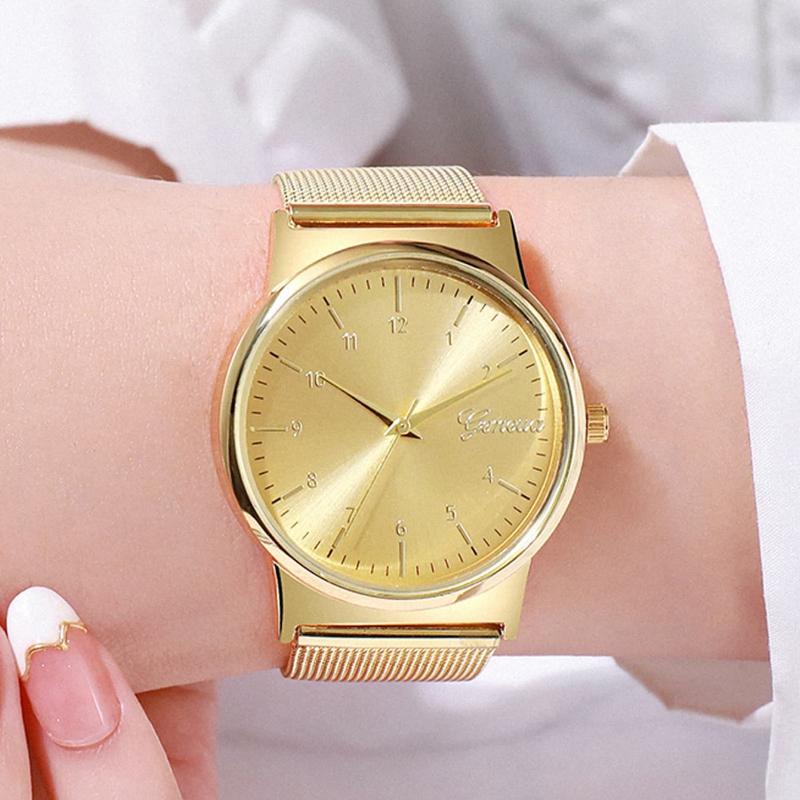 Сетчатый ремешок, кварцевые часы с круглым циферблатом в подарок студентам, возвращающимся в школу