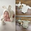 Soft Knitted Newborn Photography Props Adorable Rabbit Doll Prop Knitted Baby Outfit  for Newborn