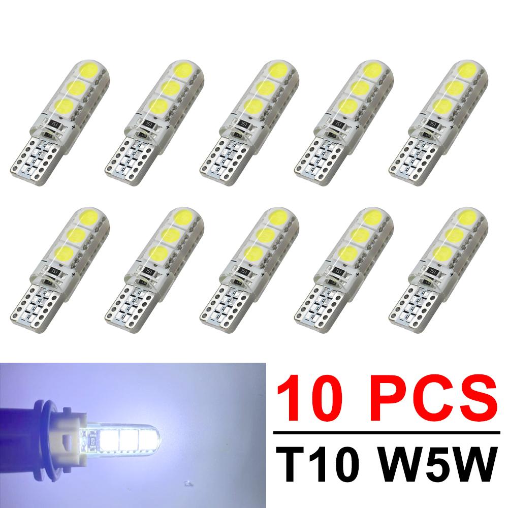 10/20/30/50 ШТ. Светодиодные лампы T10 W5W 12V 5050-6SMD 7000K Белый Автомобильные Багажник Боковые Габаритные Номера Сигнальные Фонари Силиконовые Водонепроницаемые Купольные Фонари 6