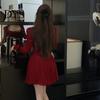 Однотонное платье-трапеция женское с квадратным вырезом, плиссированное, с длинными рукавами, приталенное, бархатное, для вечеринки, мини, выпускного, банкетное, короткое, осеннее, весеннее, принцессы