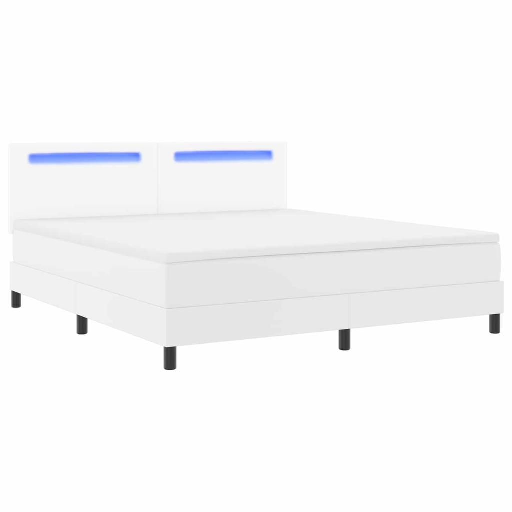 Box Spring Bed with Mattress White 180 x 200 cm Faux Leather