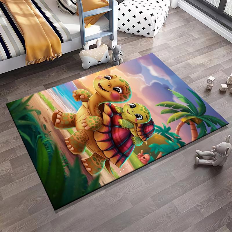 Colorful Cartoon Turtles on Tropical Beach Printed Carpet Design Suitable for use as an anti-slip for living room bedroom sofas