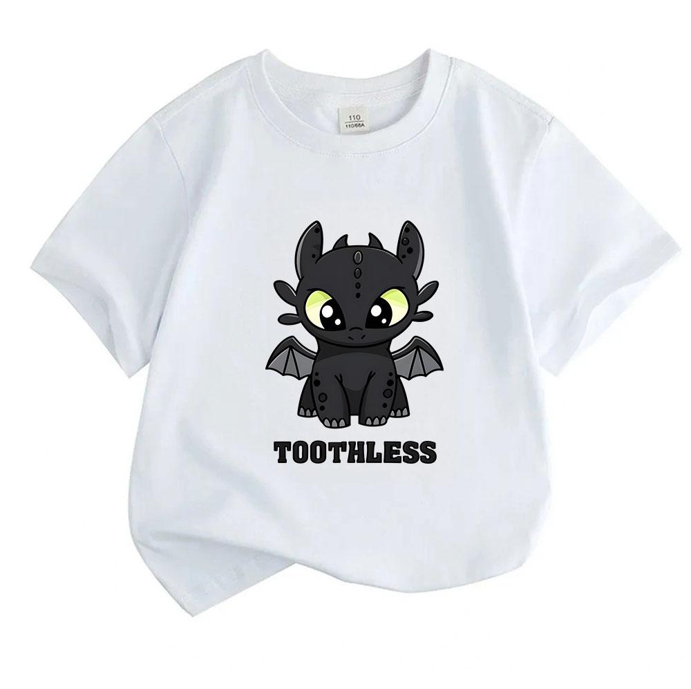 Kids Boys Girls 100% Cotton Crew Neck Short Sleeve T-shirt, Cute Cartoon Black Dragon Print Casual Soft Breathable Summer Tee for Toddlers Children Da