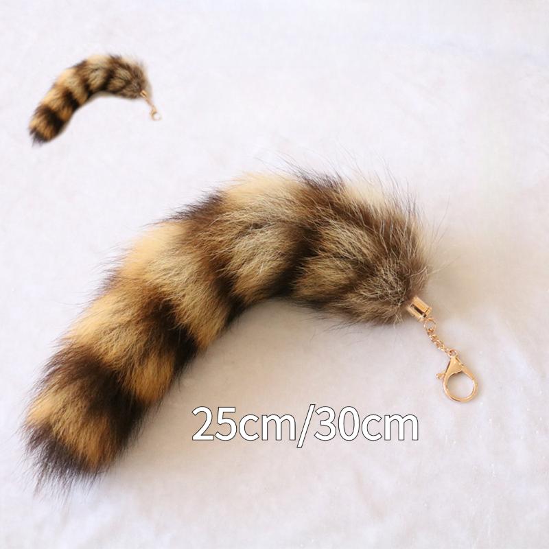 Plush Raccoon Tail Keyring Furry Animal Bag Charm 1pc Faux Fur Keychain with Soft Pompom for Purse and Keys
