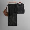 Slim-fit Hollow Sleeveless Vest Set, Summer New Knitted Slit Skirt Two-piece Set