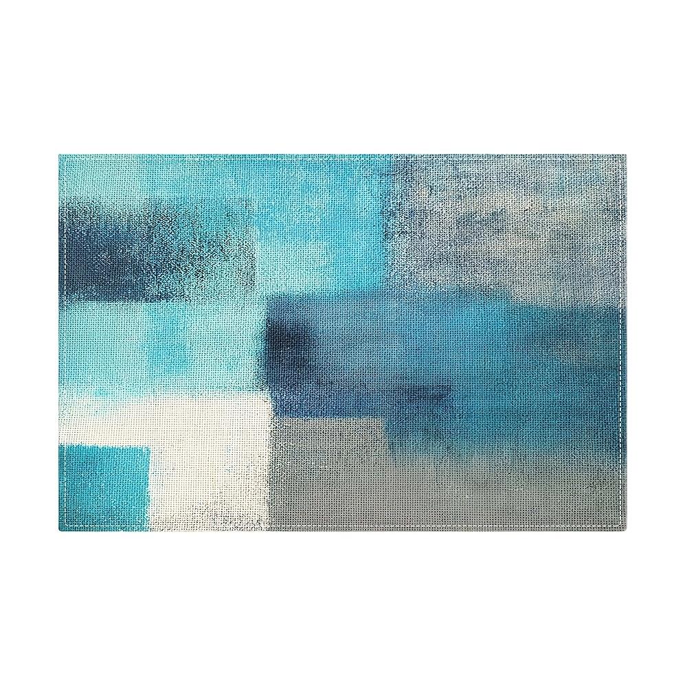 Home Decor Placemats, Measuring 11.81X17.72 Inches, Featuring a Modern Abstract Art Design in Teal And Gray. They Are Machine Washable, Rectangular,