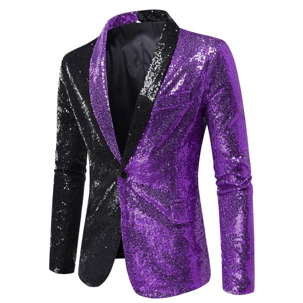 Men Stylish Two Color Conversion Shiny Sequins Blazer Suit Jacket for Dinner Party Wedding Nightclub