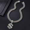 Men's Cuban Chain with Rhinestone Dollar Pendant - Trendy Punk Hip-Hop Necklace