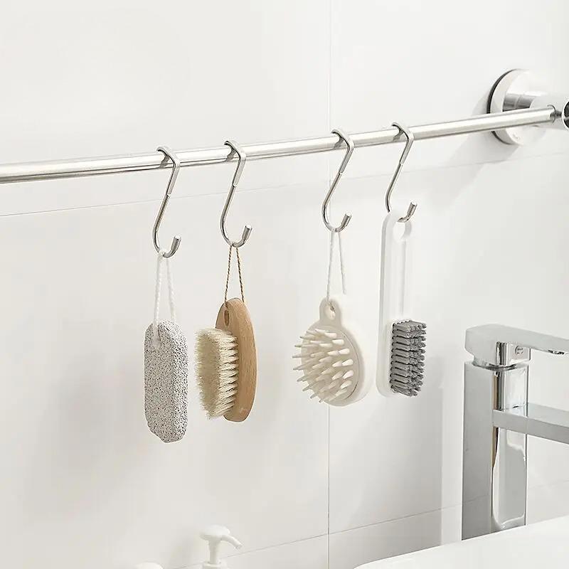 Stainless Steel Double-S Shaped Door Back Hook Non-Punch Closet Cabinet Door Sundries Universal Hook Kitchen Bathroom Organizer