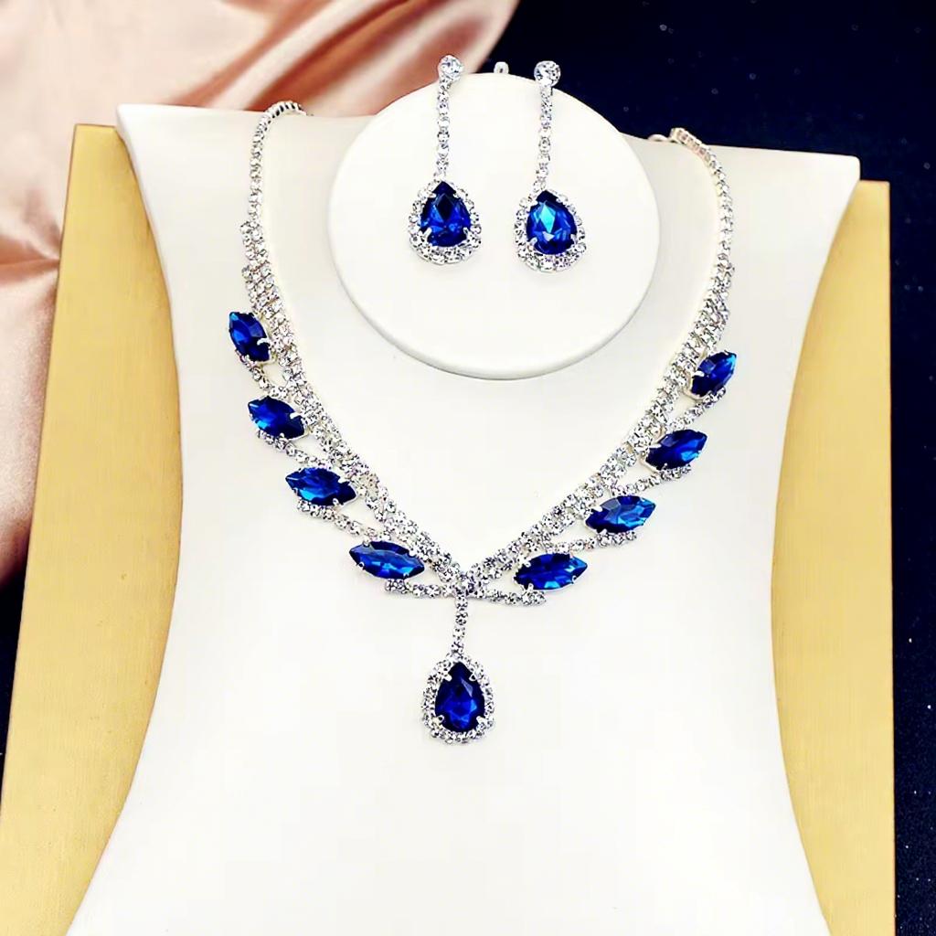Fashion Two Piece Classic Christian Elegant Christmas Versatile Crystal Bridal Water Drop Rhinestone Necklace Jewelry Sets