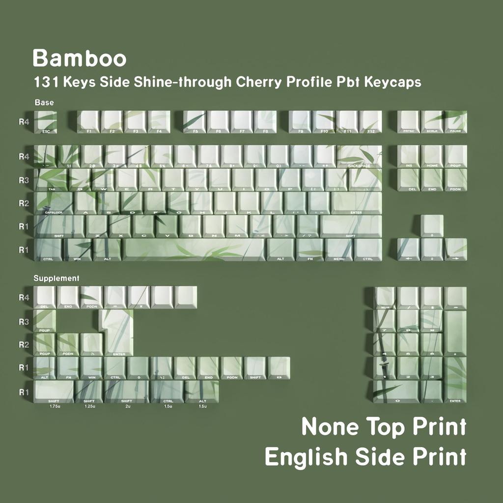Набор колпачков для клавиатуры JCM Bamboo Forest PBT - Двухцветный полупрозрачный с раскладками: корейская, русская, немецкая, испанская, французская, пиньинь и Wubi