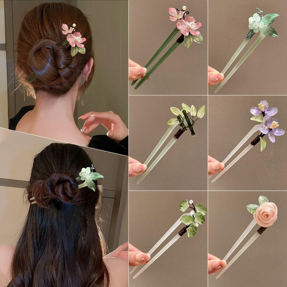 Flower U Shape Hairpin Hair Sticks for Buns Hanfu Headwear Hairstyle Design Tool