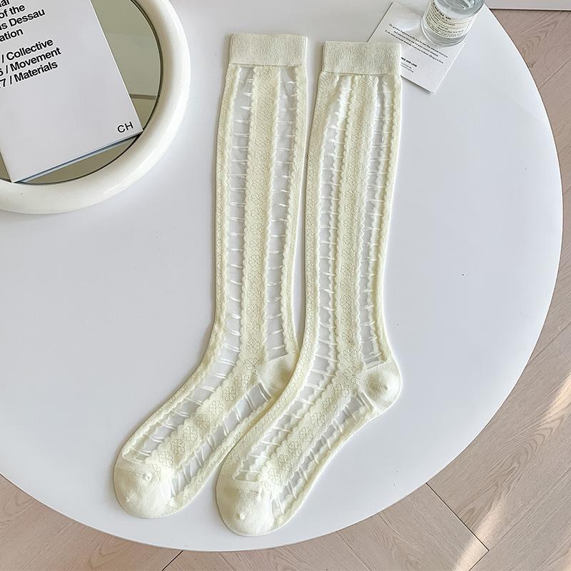 Шелковые носки с кристаллами, женские чулки, летние ультратонкие прозрачные гольфы в горошек JK для девочек, черные, белые длинные носки, чулки