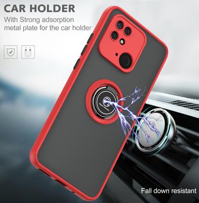 Противоударный чехол для Xiaomi Redmi 10C с вращающейся подставкой, чехол для Redmi 10C с металлическим кольцом-держателем, нескользящий полупрозрачный жесткий чехол