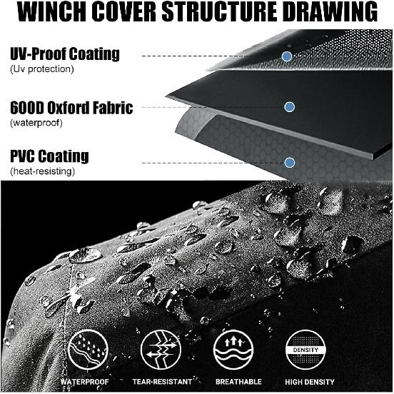 Winch Cover, New Upgrade Heavy Duty 600D Oxford Fabric Winch Covers For 8500-17500 Lbs Electric Winch, Waterproof Dustproof Sunproof UV Resistant