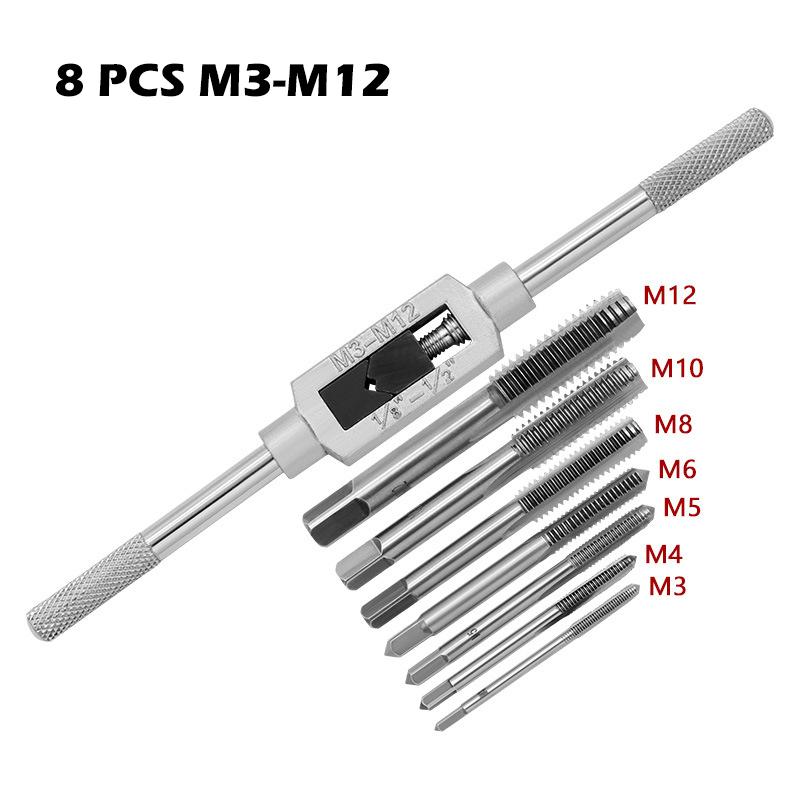 M3-M12 8/6 Штук Метрический Набор Ручных Метчиков HSS Правосторонняя Сверло-метчик Пробойник Резьбы Гаечный Ключ Ручные Инструменты Мужской для Создания Резьбы в Стали