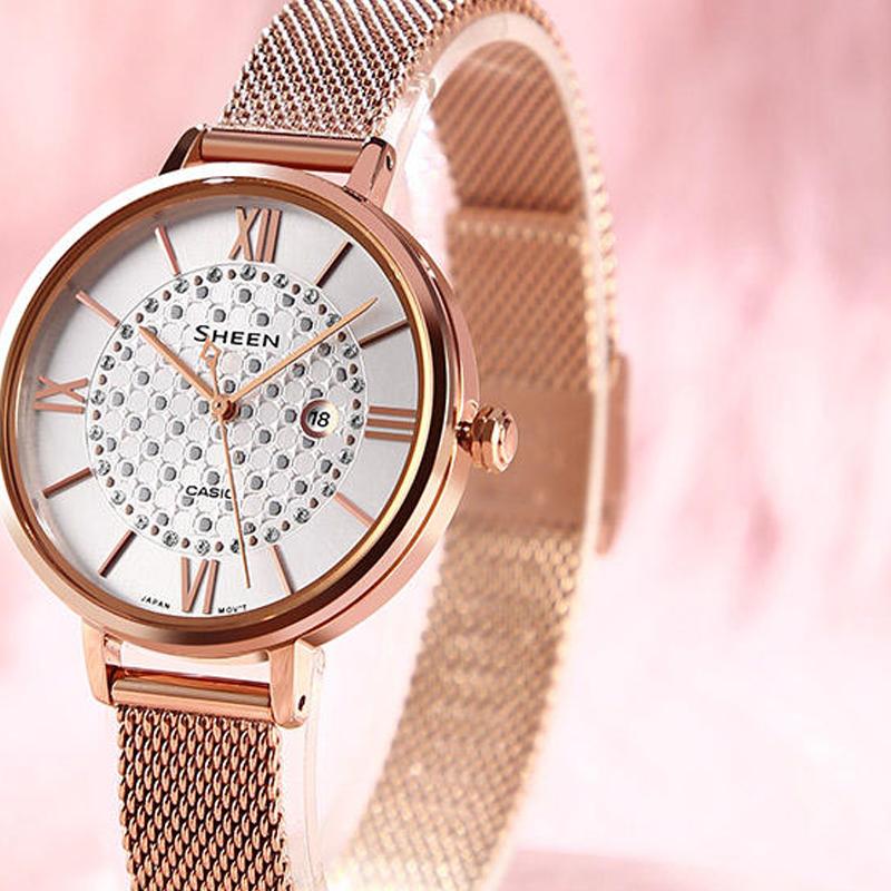 Casio Серия CASIOSHEEN Серия Brilliant Римская шкала перламутровый циферблат водонепроницаемые элегантные кварцевый механизм для бизнеса SHE-4059PGM-7AU