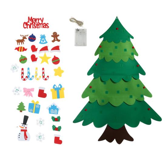 DIY Felt Christmas Tree with 5m LED Lights 3-Foot Tall Wall Hanging Decor with Detachable Ornaments Montessori Holiday Activity for Kids And Home