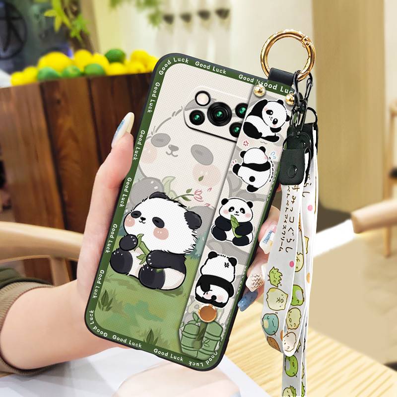 Soft Case Wristband Phone Case For Xiaomi Poco X3 NFC/X3 Pro Durable Kickstand Phone Holder Ring Wrist Strap Cute Panda
