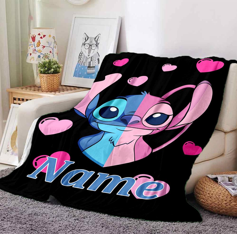 Custom Name Stitch's Sign Flannel Blanket Throw Blanket Soft Warm Sofa Bed Decor Unique Gift