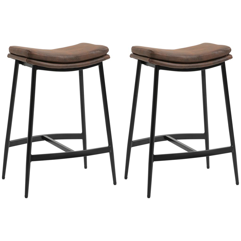 Set of 2 bar stools with steel footrest industrial style curved seat 48.5 x 38.5 x 68.5 cm brown black