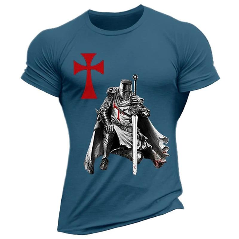 Men's T-shirt Casual Cotton Short Sleeve Shirt Temple Crusader Print T Shirt Fashion Vintage Clothing High Quality