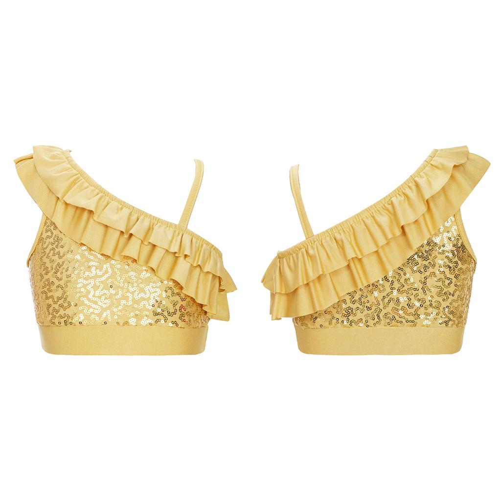 Детский топ без рукавов с блестками и блестками для девочек, современные танцевальные костюмы, гимнастическая танцевальная одежда