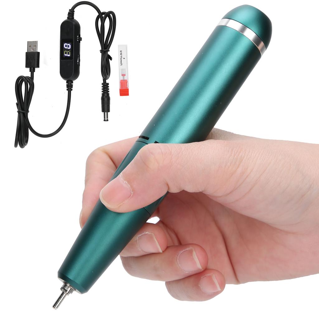Electric Nail Polishing Machine Portable USB Quick Removal Polisher Drill Pen 30000 rpmOlive Green
