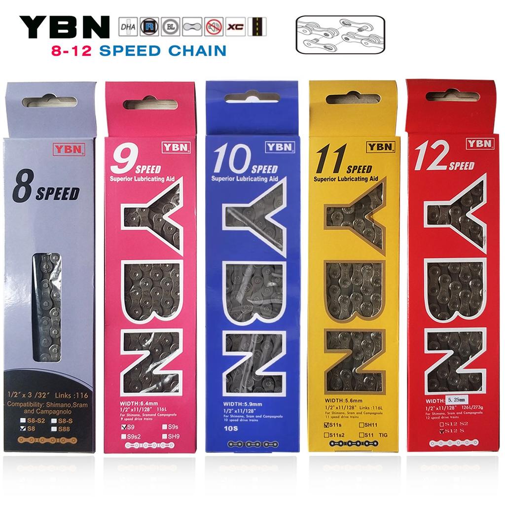 YBN Super Lightweight Steel Bike Chain for 8/9/10/11/12 Speed Road & Mountain Bikes Boxed High Performance