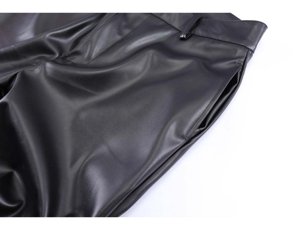 Широкие кожаные брюки унисекс в американском стиле со складками