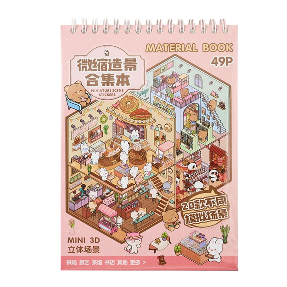 Книга наклеек 3D Сцена в хижине Визуальное наложение Мультяшная миниатюрная сцена Наклейка DIY Сцена в хижине Игрушка Игра Наклейки
