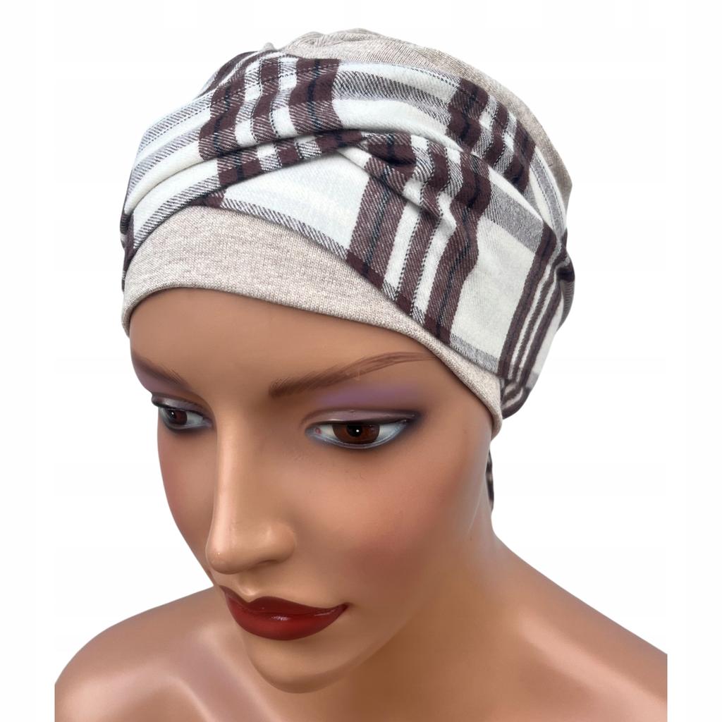 Turban Damski Lena Jasny Beż Sweterkowa 531 Jesień Także Po Chemioterapii