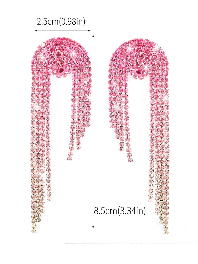 Sparkling Full Diamond Long Tassel Earrings Fashion Temperament Rhinestone Earrings Bridal Earrings Women's Earrings 1 Pair