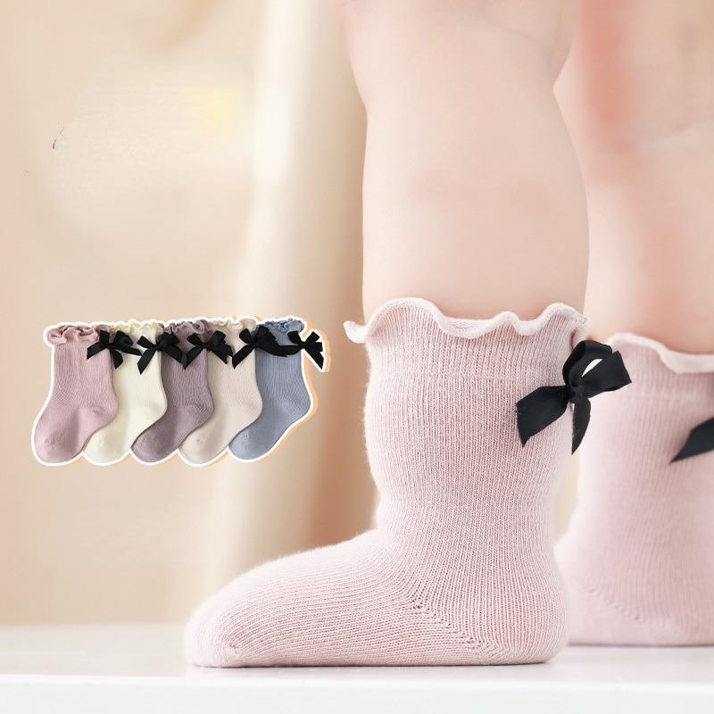 0-8Years Baby Socks for Autumn/winter New Bow-knot Baby Girl Socks Korean Style Cute Solid Color Soft Cotton Newborn Socks