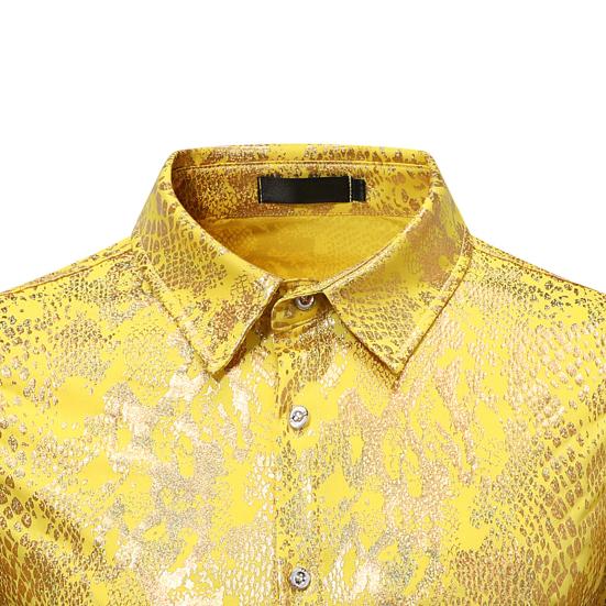 Мужская клубная рубашка с принтом под змеиную кожу, отложным воротником, облегающая рубашка на пуговицах с длинным рукавом, одежда для выступлений в ночном клубе