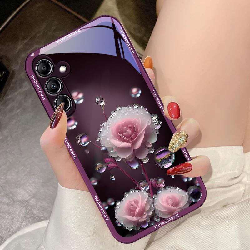 Цветок Росы Белый Для Samsung Galaxy A14 4G 20 30 52 20S 21S 22 A32 33 34 42 50 51 53 54 70 71 72 73 5G Стеклянный Чехол для Телефона