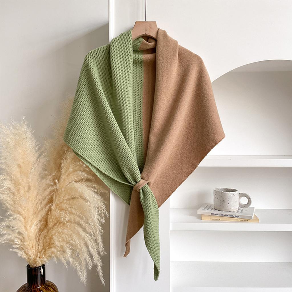 Women's Fashionable Color Blocking Knitted Shawl Wool Open Collar Shoulder Top Shawl Scarf