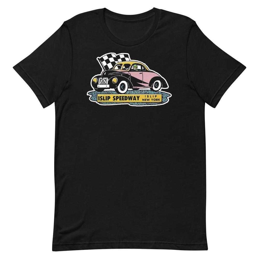 Islip Speedway New York Retro Car Checkered Flag T-shirt