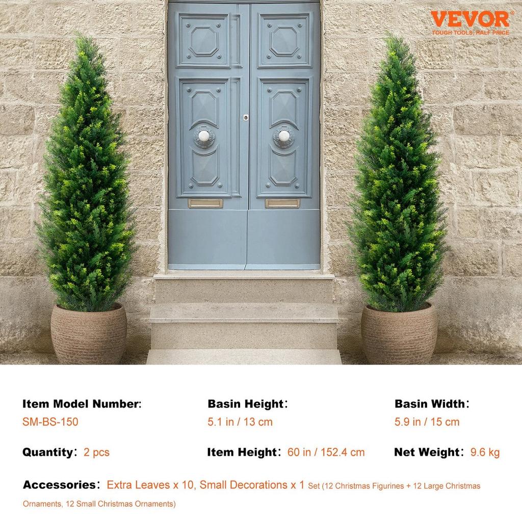 2 Pack 5' Artificial Cedar Topiary Tree Faux Plant UV Decor In/Outdoor