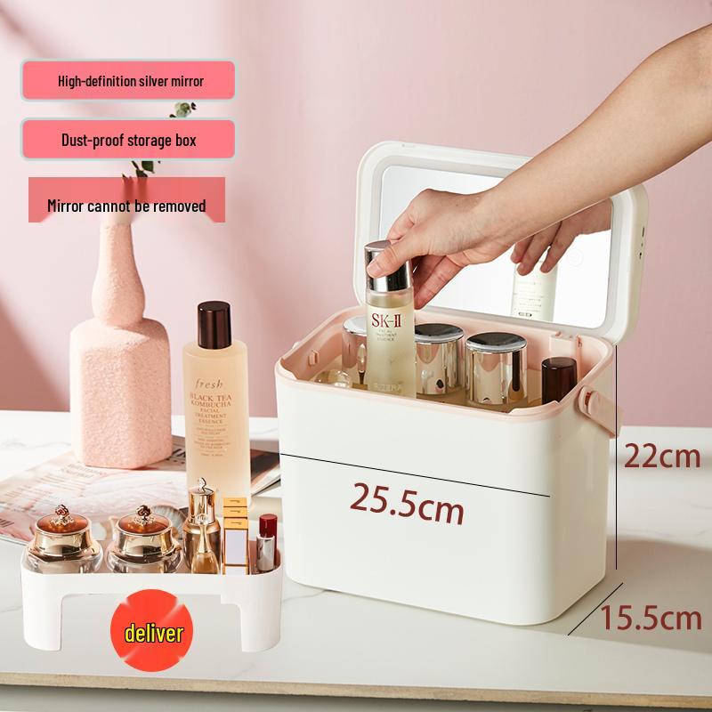 Handheld LED Makeup Organizer with Mirror and Large Storage Capacity