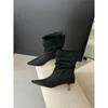 2025 Autumn and Winter New Stacking Boots Women's Suede Pointed Head Thin Middle Heel Short Boots Women's Sleeve Western Cowboy Short Boots Women's
