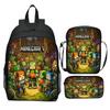 Minecraft Movie Printed 3-Piece Backpack Set Kids Cartoon School Backpack Boys Girls Gifts Blue