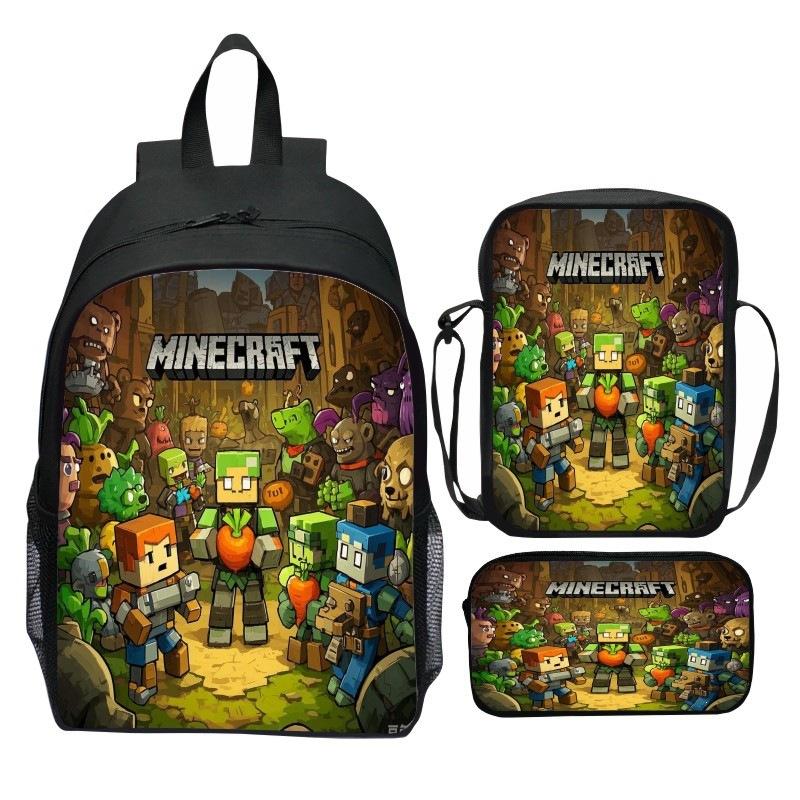 Minecraft Movie Printed 3-Piece Backpack Set Kids Cartoon School Backpack Boys Girls Gifts Blue