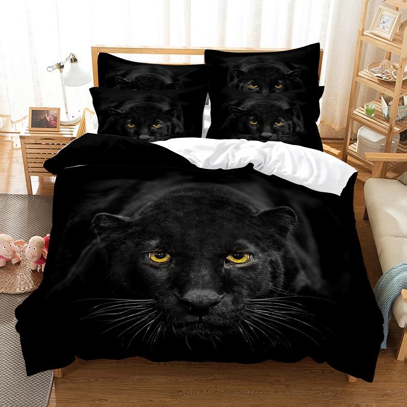 Animal Bedding Collection Duvet Cover Collection 3D Bedding Black LeopardCat Digital Printing With Bed Linen Queen Size Bedding Collection Fashion
