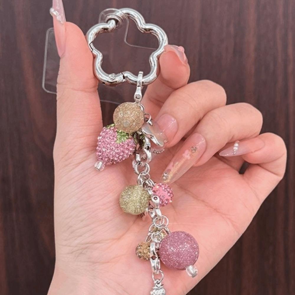 Zinc Zinc Alloy Phone Charm Pink Bag Charm Sweet Strawberry Keychain  Car Key Charm