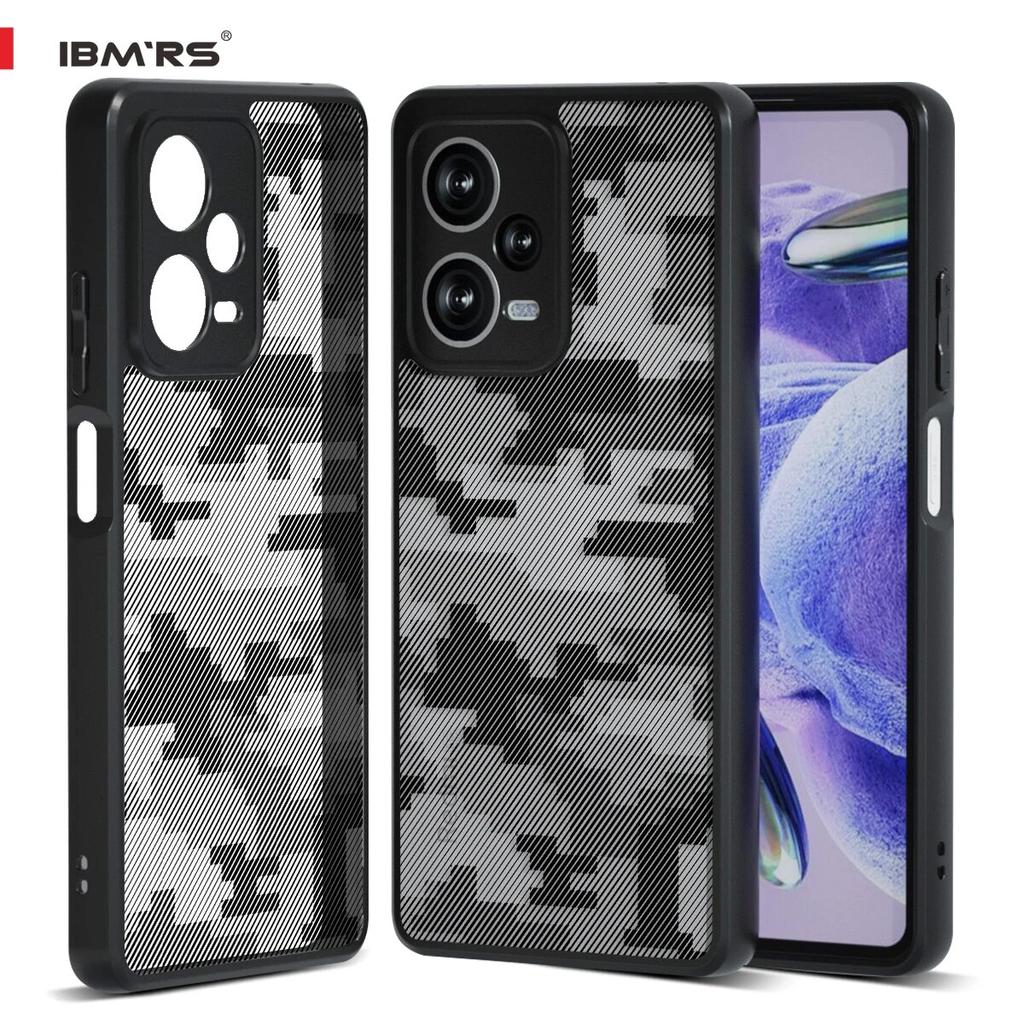 (Comes with Wrist Strap)ibmrs for Xiaomi Redmi Note 12 Pro+  Anti-Fingerprint Camo Case ,matte Clear Transparent Phone Protective Case