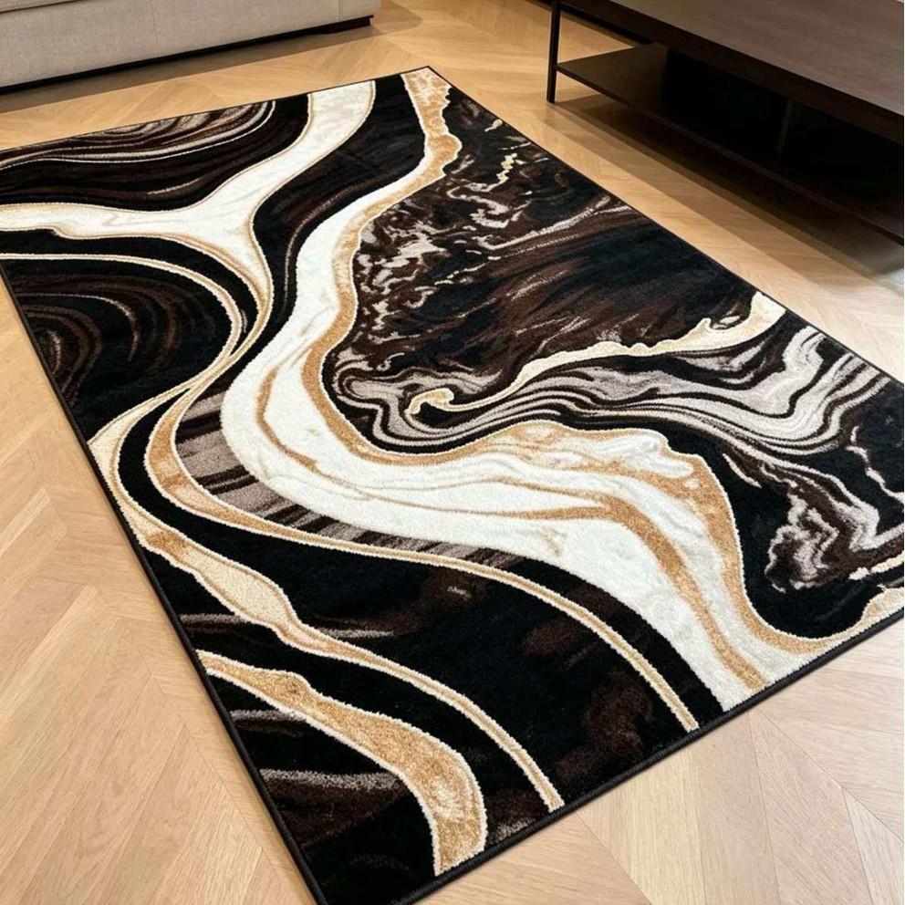 Большой ковер с мраморным узором, темно-синий, золотисто-коричневый, абстрактный узор под камень, нескользящий коврик-дорожка