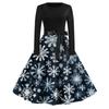 Women's Fashion Vintage Long Sleeve Round Neck Christmas Printed Evening Party Dresses Dresses